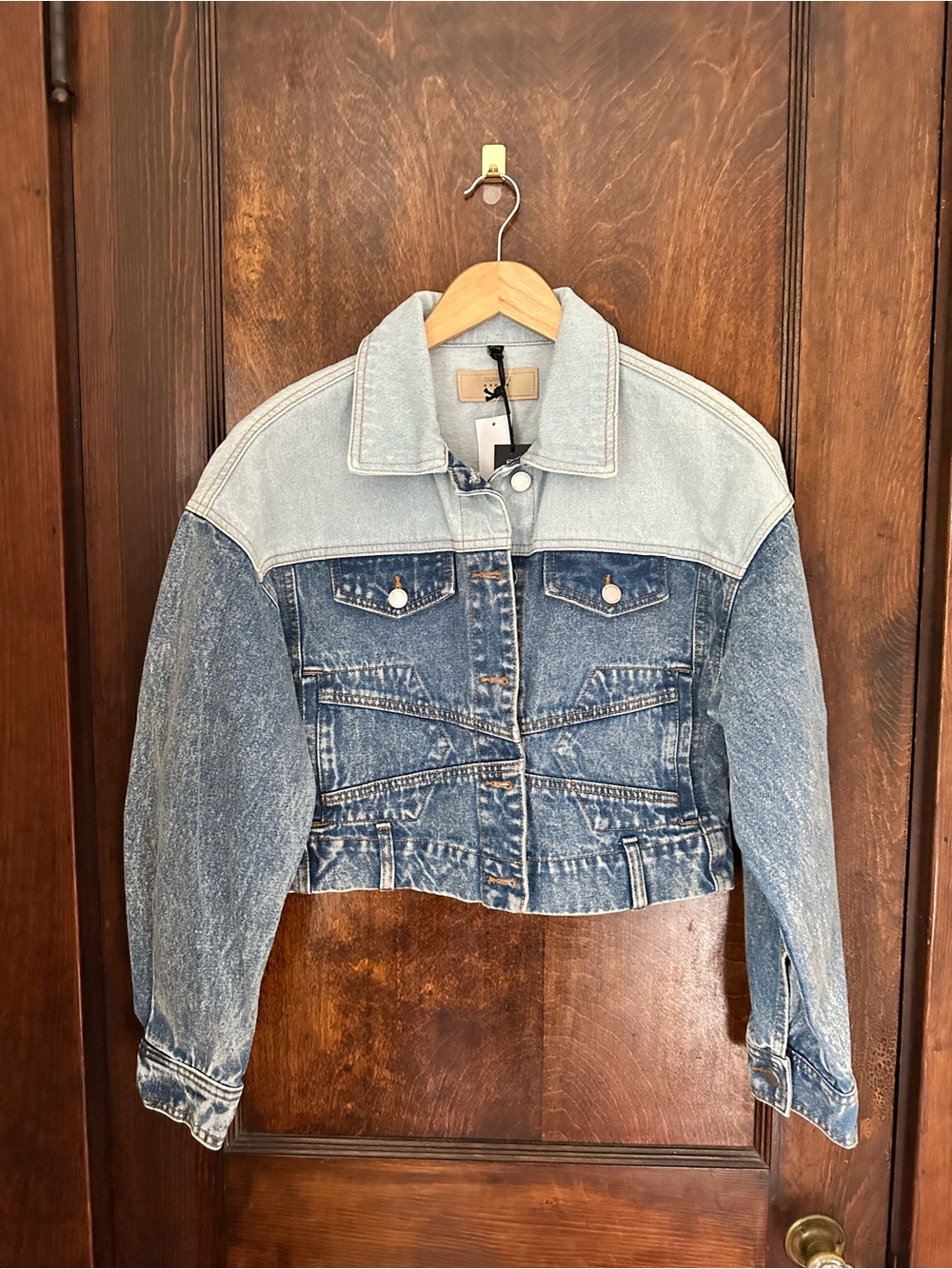 NWT Blank NYC Classic Two-Tone Blue Denim Crop Jacket - Women